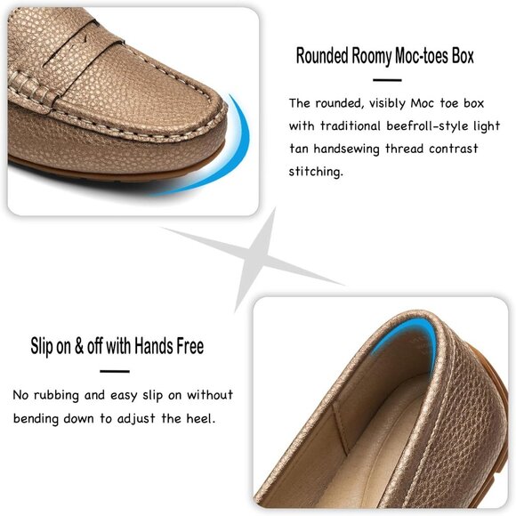 Kordal Women's Rose Gold Leather Comfortable & Lightweight Penny Loafers Flats - Picture 5 of 9